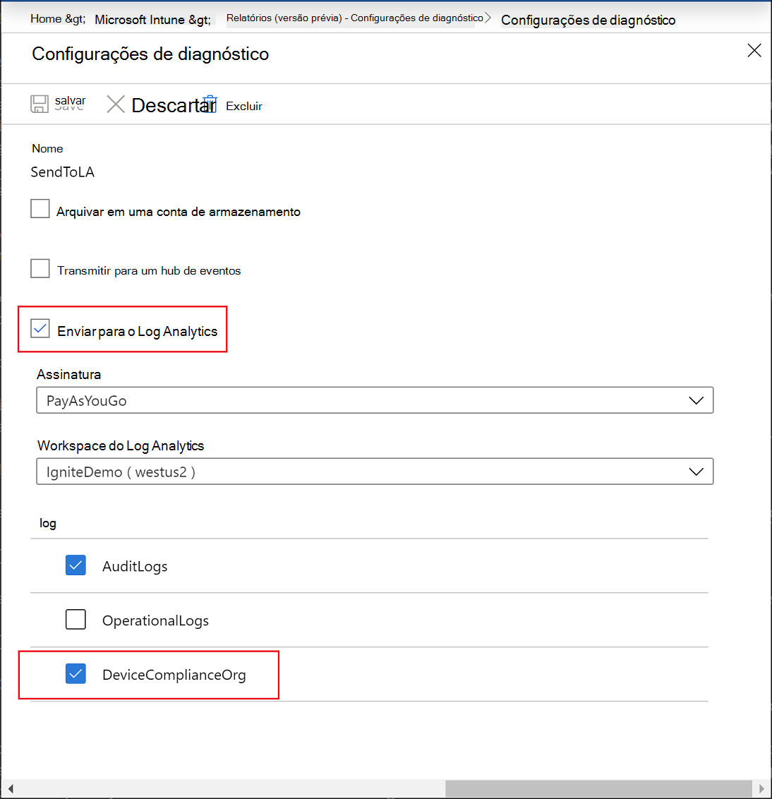 Intune Reports - Diagnostic settings