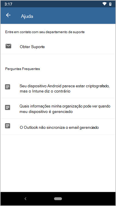 Screenshot da aplicação Microsoft Intune, ecrã de ajuda.