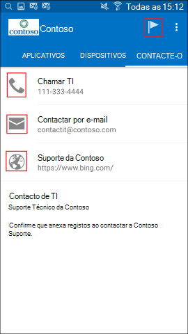 A screenshot mostra Portal da Empresa app para Android, ecrã CONTACT I D.