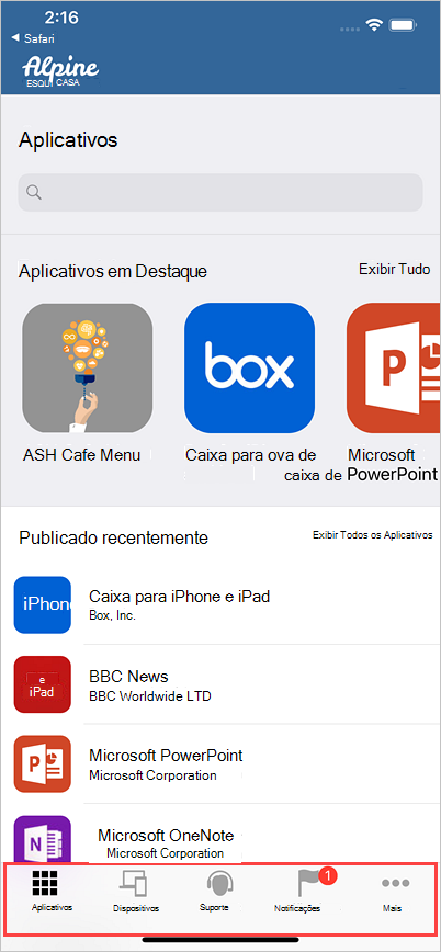 Imagem de Portal da Empresa para iOS, destacando os ícones anteriores.