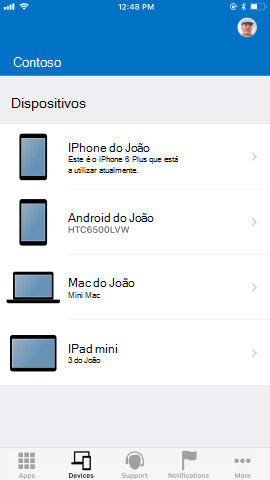 O Screenshot mostra Portal da Empresa app para i S / i Pad O S após a atualização, My Devices.