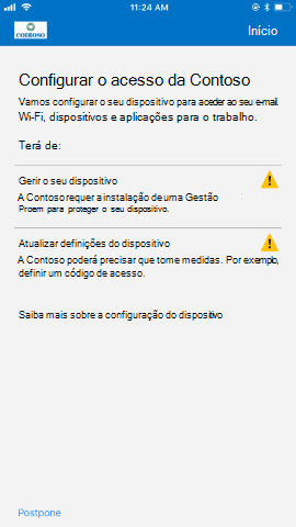 O Screenshot mostra Portal da Empresa app para i S / i Pad O S após a atualização, Configurar o ecrã de acesso.