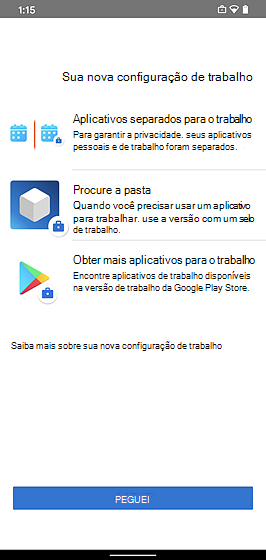 Screenshot de Portal da Empresa O seu novo ecrã de configuração de trabalho