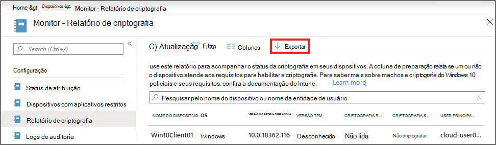 Detalhes da exportação