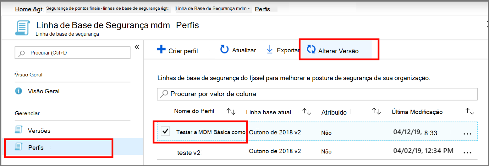 selecionar uma linha de base