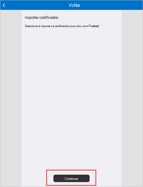 Captura de ecrã de exemplo do ecrã Definir Certificados de Importação do Portal da Empresa.