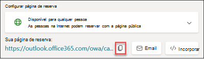 Captura de ecrã: Copiar o URL da página do Bookings para que possa adicionar um ID de campanha para marketing