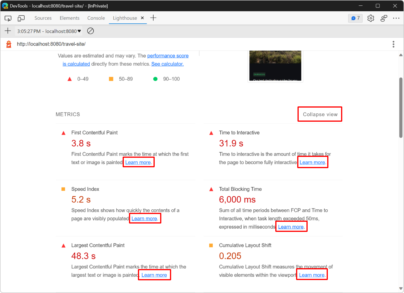 A secção de métricas expandidas