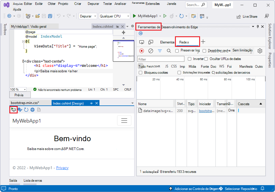 Ferramentas de Programador do Microsoft Edge para Visual Studio: Ferramenta de rede de DevTools