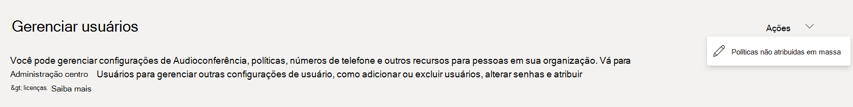 Gerenciar página de usuários no centro de administração do Teams.