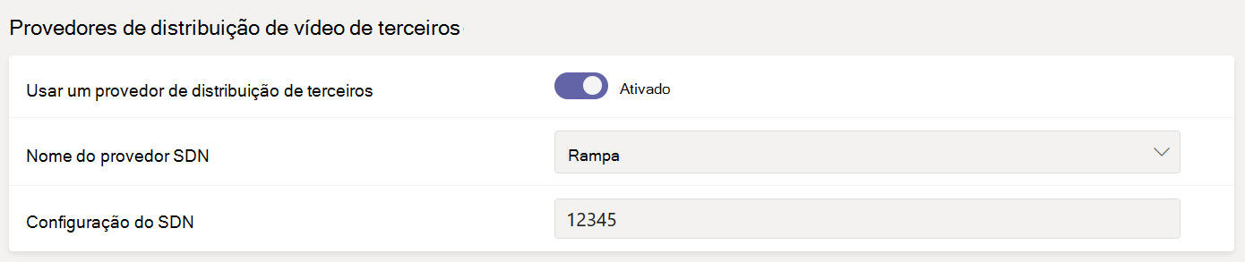 Configurações do provedor de distribuição de vídeo de terceiros no centro de administração.