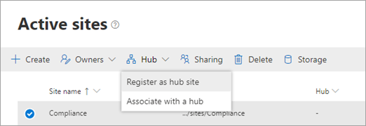 Registrar um site como um site de hub