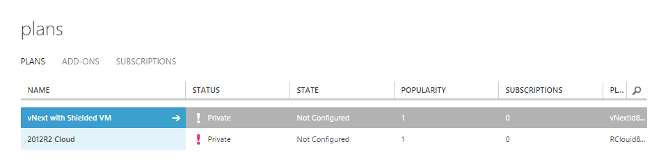 Plans in Windows Azure Pack