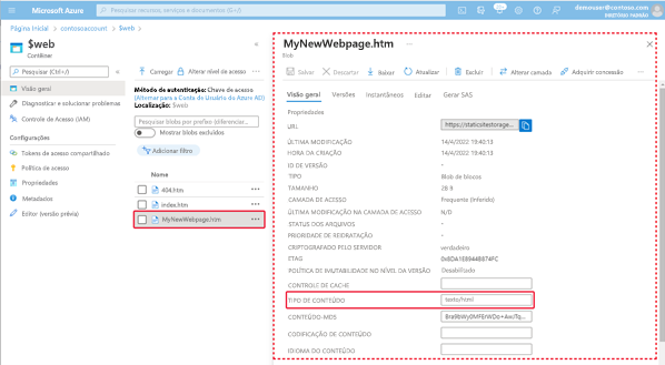 Imagem mostrando como verificar tipos de conteúdo de blob