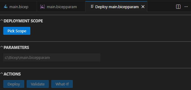 Captura de tela do painel de implantação inicial no Visual Studio Code.