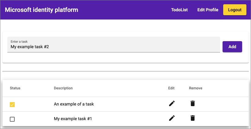 Captura de tela que mostra a chamada para a lista de tarefas do aplicativo Angular de exemplo.