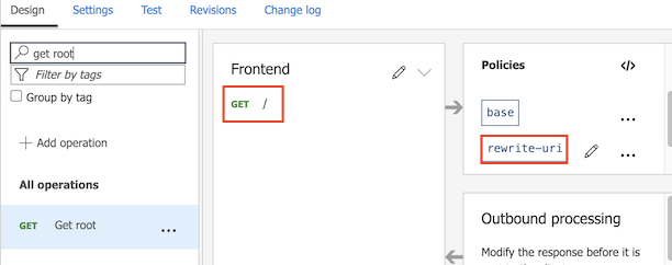 Captura de tela que mostra a operação GET para a raiz do serviço.