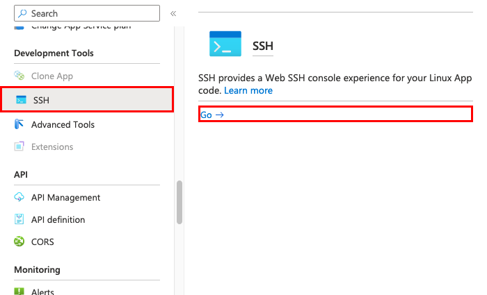 Uma captura de tela mostrando como abrir uma sessão SSH com seu contêiner personalizado.