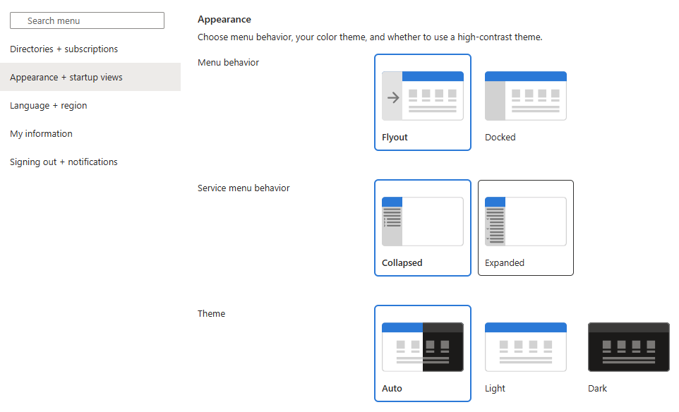 Captura de tela mostrando a seção Aparência de Aparência + exibições de inicialização.