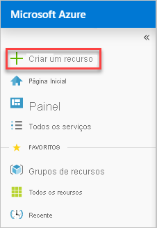 Captura de tela da criação de um novo recurso no portal do Azure