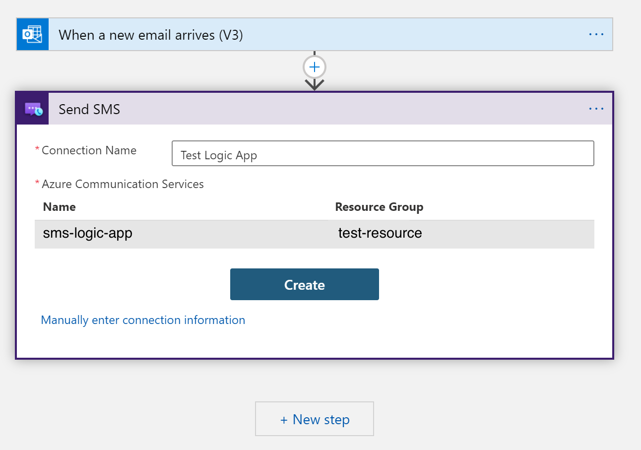 Captura de&nbsp;tela mostrando a configuração da ação Enviar SMS com informações de exemplo.