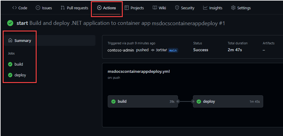 Captura de tela do GitHub Actions.