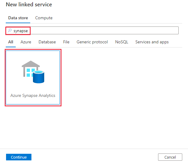 Captura de&nbsp;tela do conector do Azure Synapse Analytics.