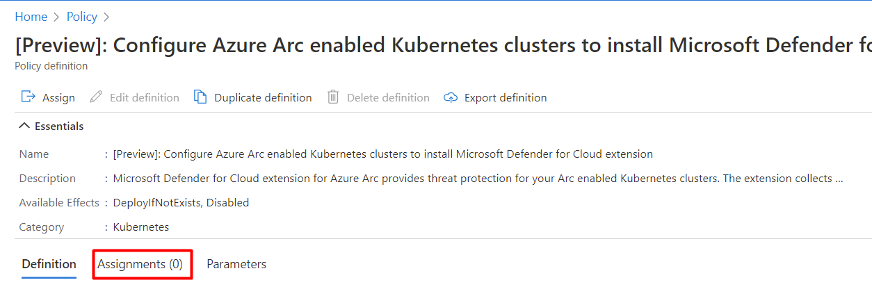 Captura de tela que mostra que nenhum workspace está atribuído ao Azure Arc.