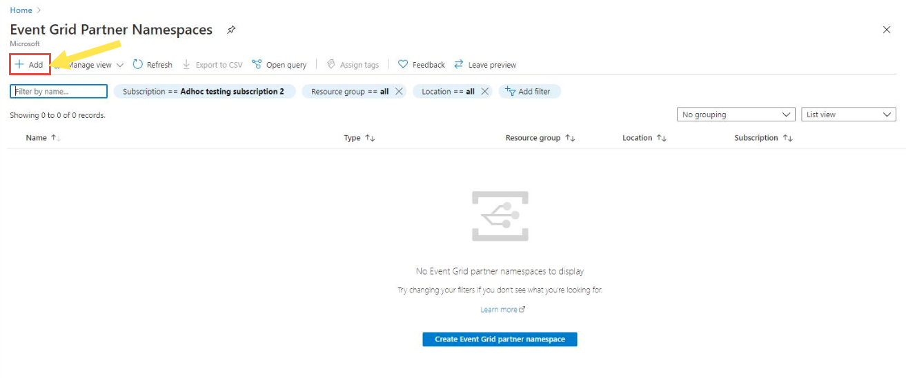 Namespaces do parceiro – Adicionar link