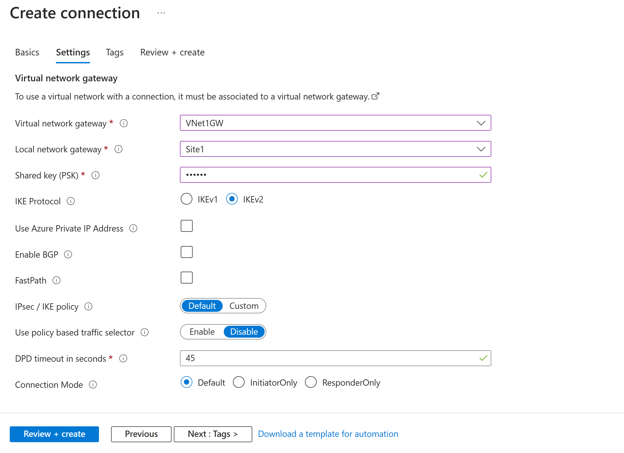 Captura de tela que mostra a página de Configurações.