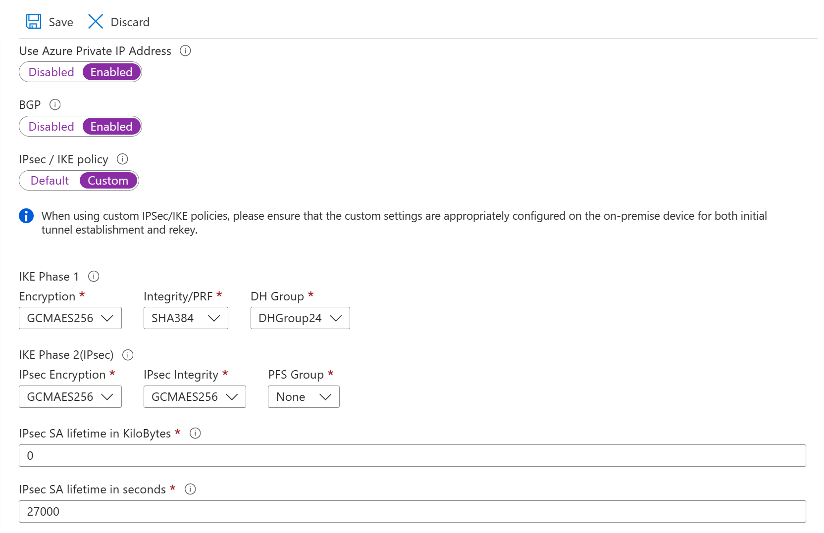 Captura de tela que mostra as configurações de conexão da página Conexão.