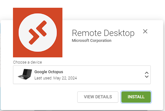 Captura de tela da caixa de diálogo Selecionar dispositivo do aplicativo da Área de Trabalho Remota da Microsoft.