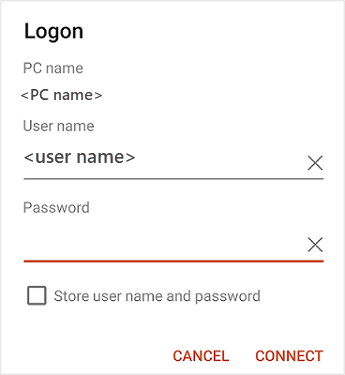 Captura de tela que mostra a tela de credenciais em que você insere seu nome de usuário e senha.
