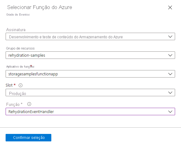 Screenshot showing how to select an Azure Function as the endpoint for an Event Grid subscription