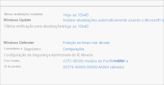 Captura de tela das propriedades do servidor Gerenciador do Servidor.
