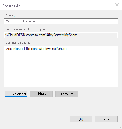 Captura de tela da caixa de diálogo Nova Pasta.