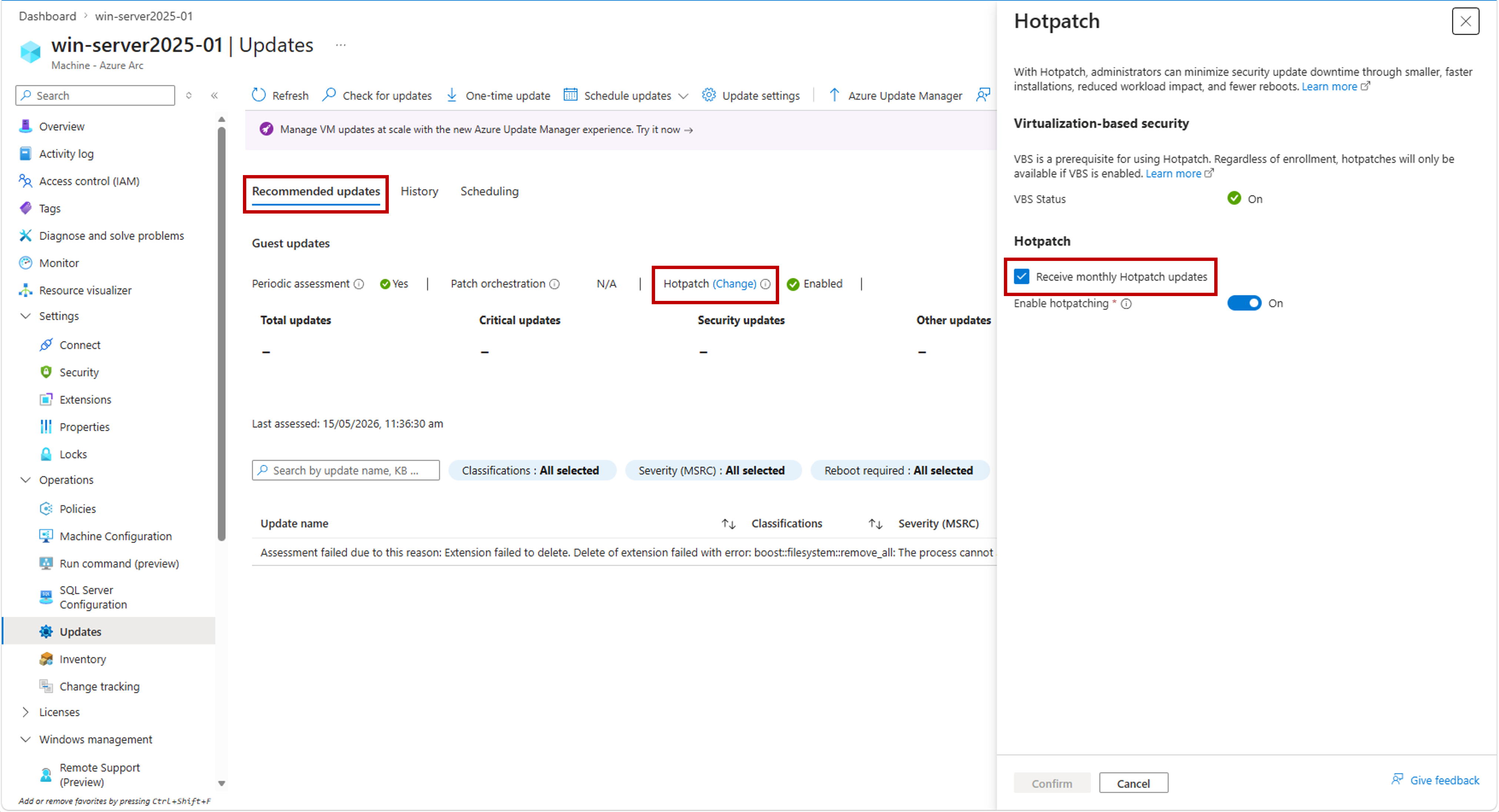 Captura de tela mostrando como registrar a licença do hotpatch.