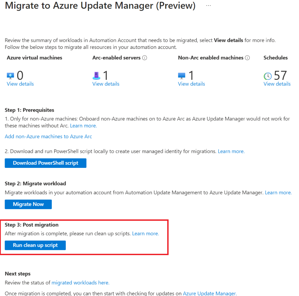 Captura de tela mostrando como executar a fase pós-migração.