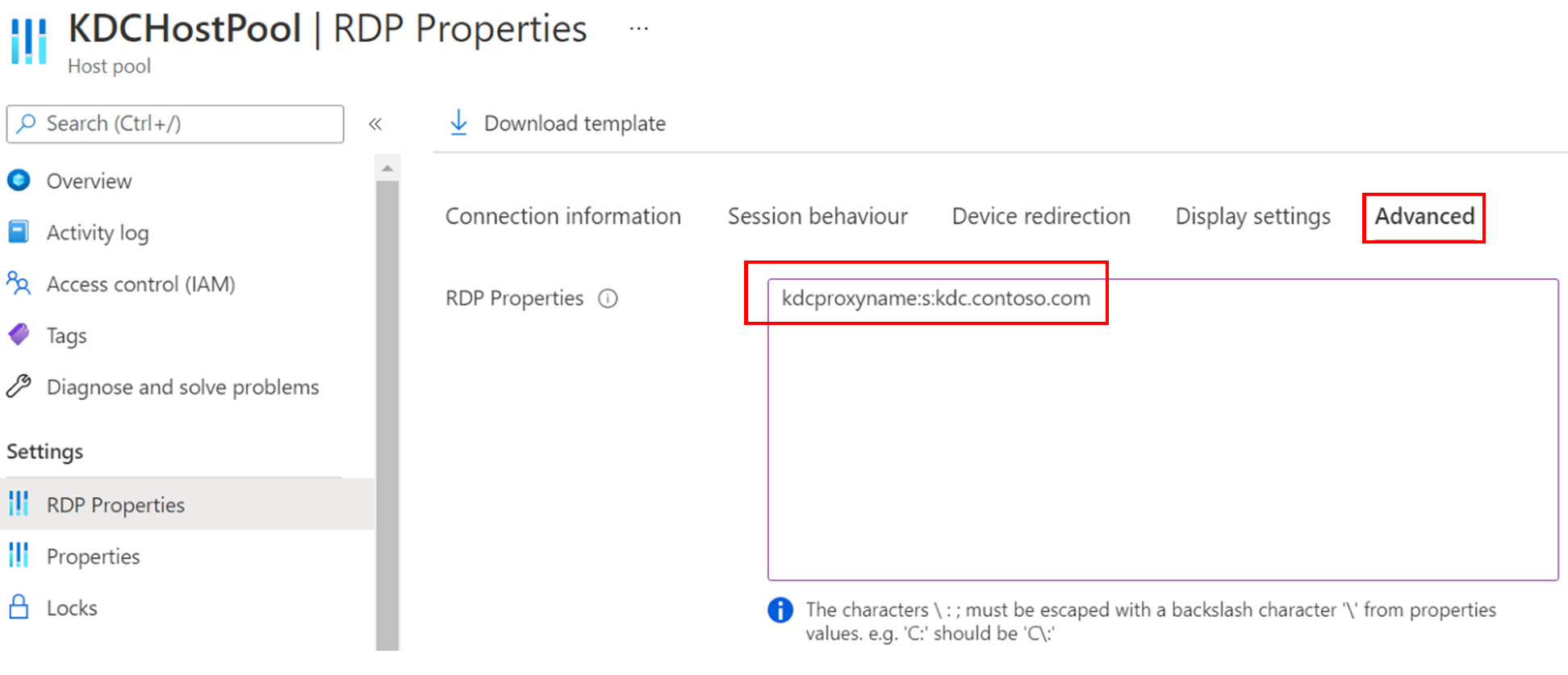 Captura de ecrã a mostrar o separador Avançadas selecionado, com o valor introduzido conforme descrito no passo 4.