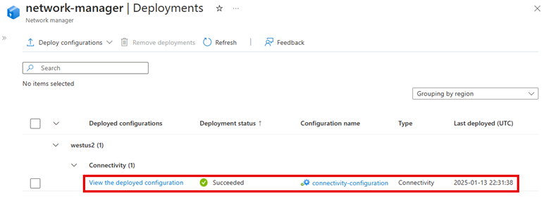 Captura de tela do status em andamento da configuração de implantação.