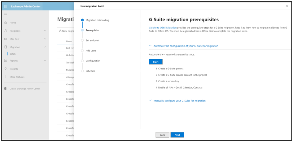 Captura de tela da automação do G-suite.