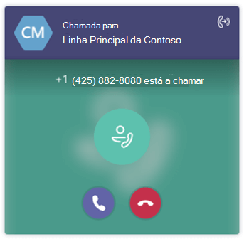 Captura de tela mostrando uma notificação do sistema de chamada recebida de uma Fila de Chamadas.