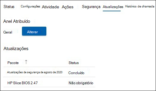 Captura de tela de atualizações e alterações relevantes