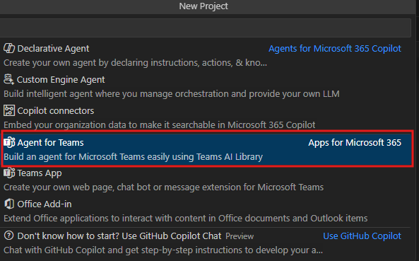Captura de ecrã a mostrar o assistente para Criar Novo Projeto.