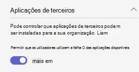 Captura de ecrã a mostrar as definições de aplicações de terceiros de terceiros numa organização.