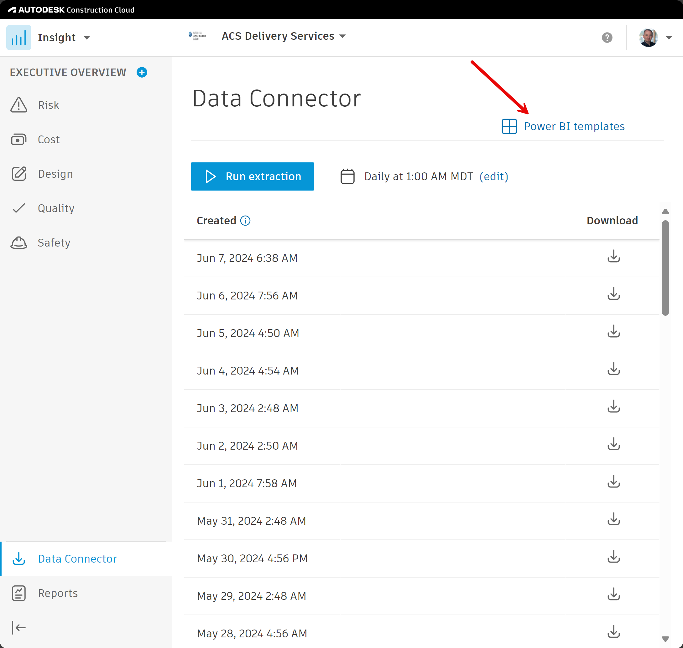 Captura de tela mostrando a Galeria de Modelos do Power BI no Conector de Dados