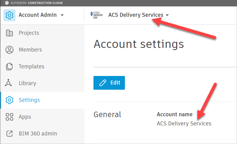 O nome da conta pode ser encontrado no portal do Administrador da Conta.