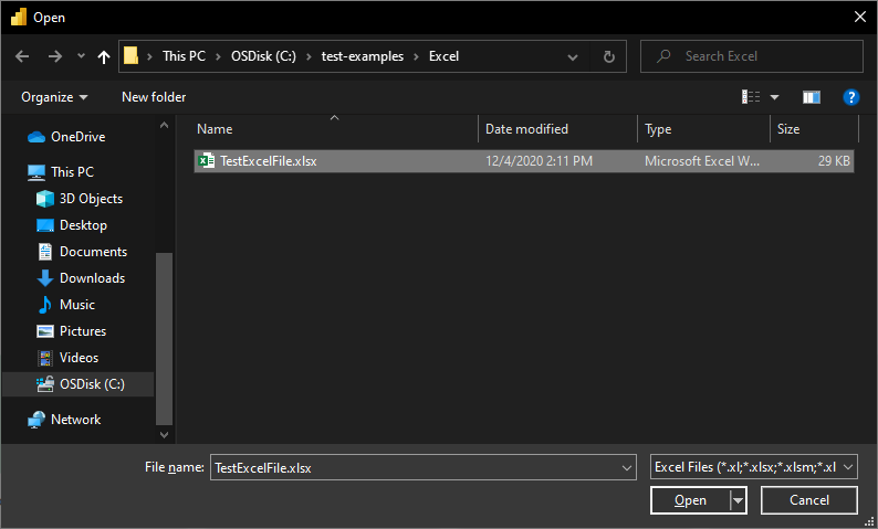 Captura de tela do Explorador de Arquivos com a pasta de trabalho do Excel selecionada.