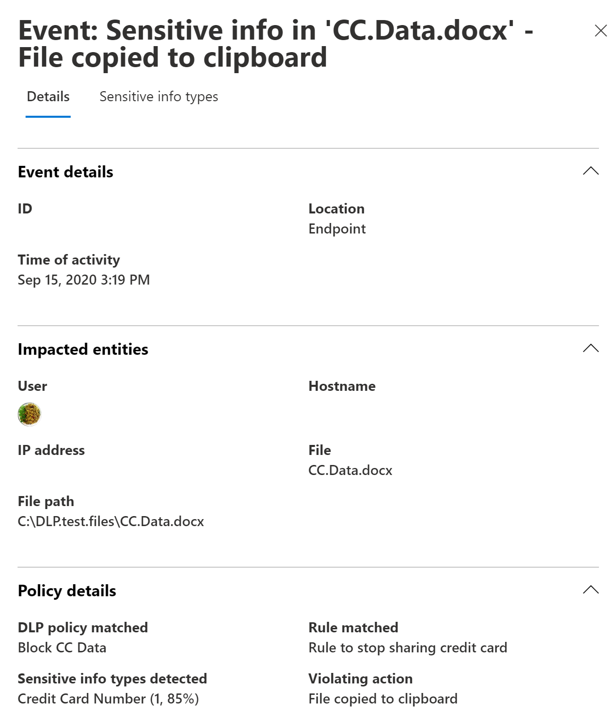 informações do evento.