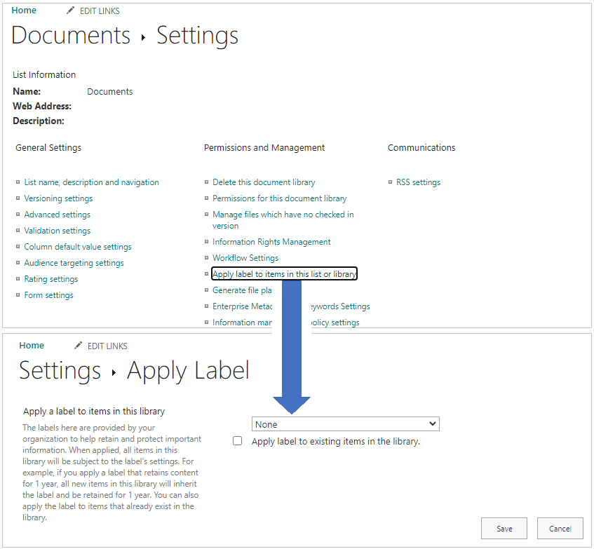Aplicar etiqueta predefinida a uma biblioteca do SharePoint.